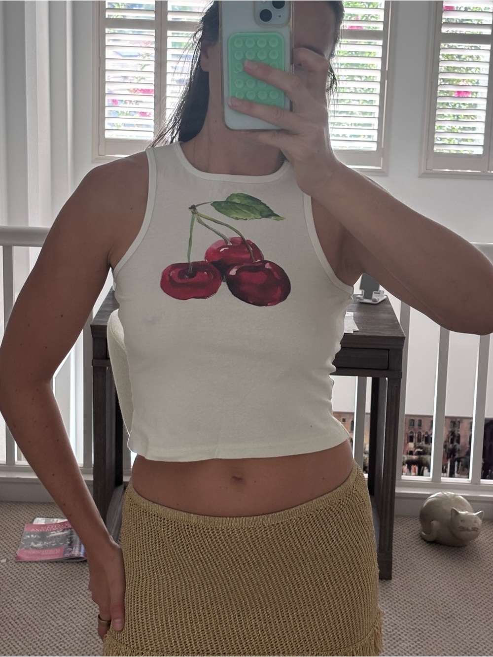 Fashion Nova White Cherry Graphic Crop Tank
